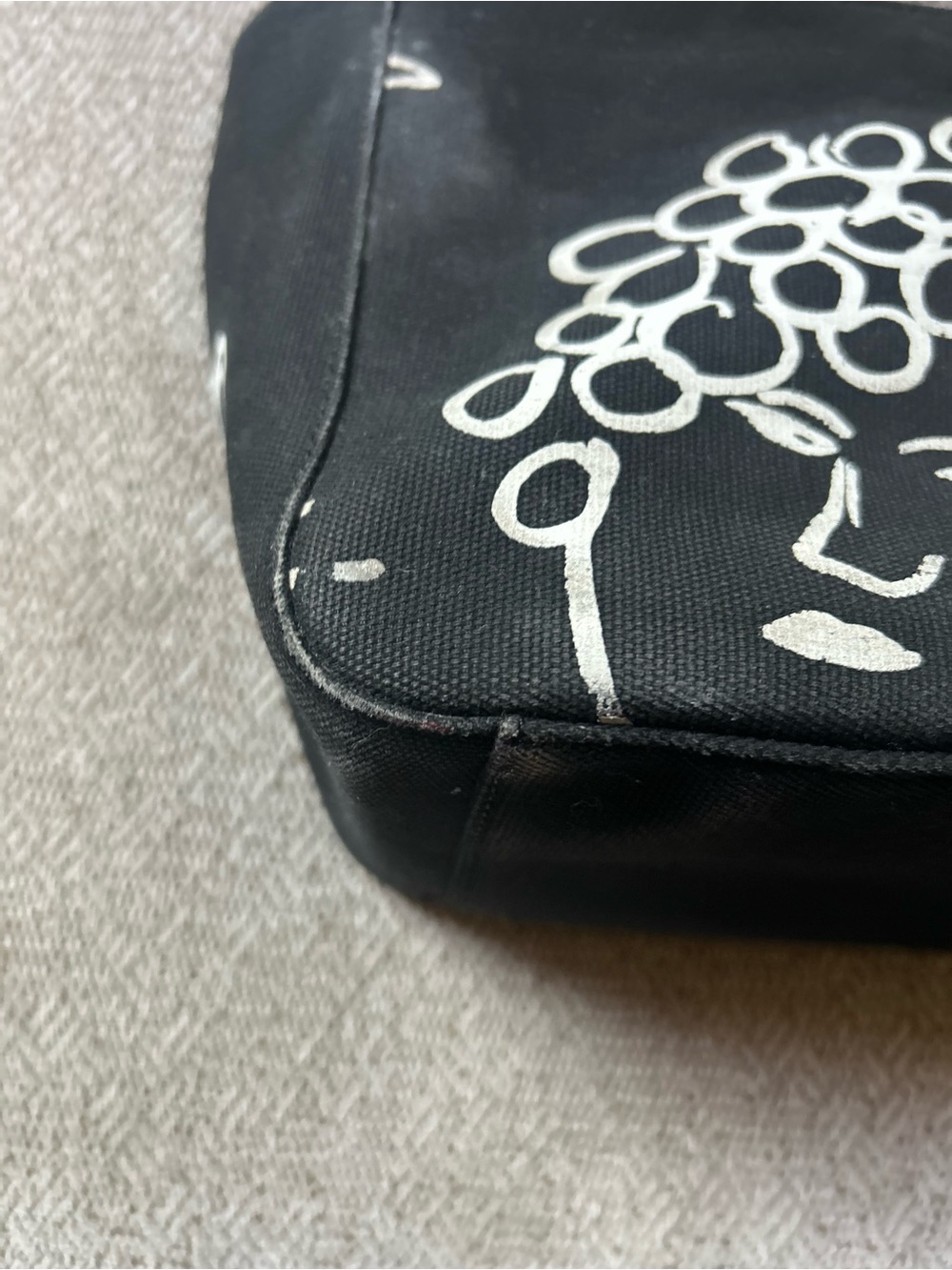 kate spade M Kalman Vtg Rare Black Canvas Bag Red Leather Handles Artsy Pop Art - Picture 7 of 16
